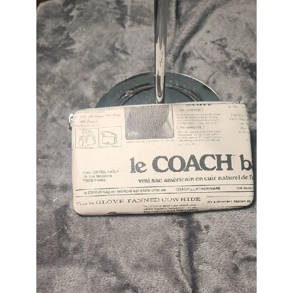 Coach Beige Newspaper Print Zip Wristlet